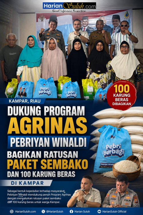Dukung Program Agrinas, Pebriyan Winaldi Bagikan Ratusan Paket Sembako Dan 100 Karung Beras Di Kampar