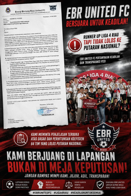 EBR United FC Layangkan Surat Keberatan ke PSSI,Pertanyakan Gagal Lolos ke Putaran Nasional Liga 4