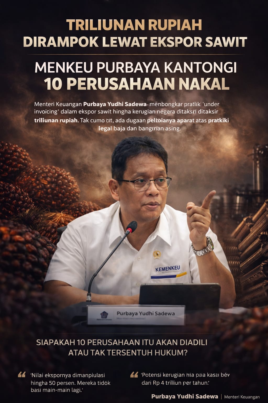 Triliunan Rupiah Dirampok Lewat Ekspor Sawit, Menkeu Purbaya Kantongi 10 Perusahaan Nakal
