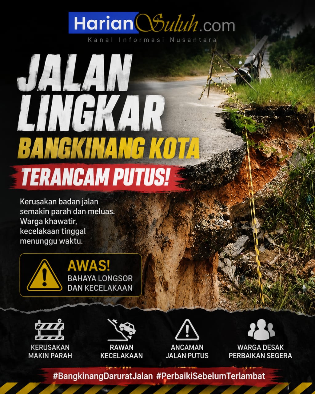 JALAN LINGKAR BANGKINANG DI AMBANG PUTUS, PUPR KAMPAR DITUDING TUTUP MATA